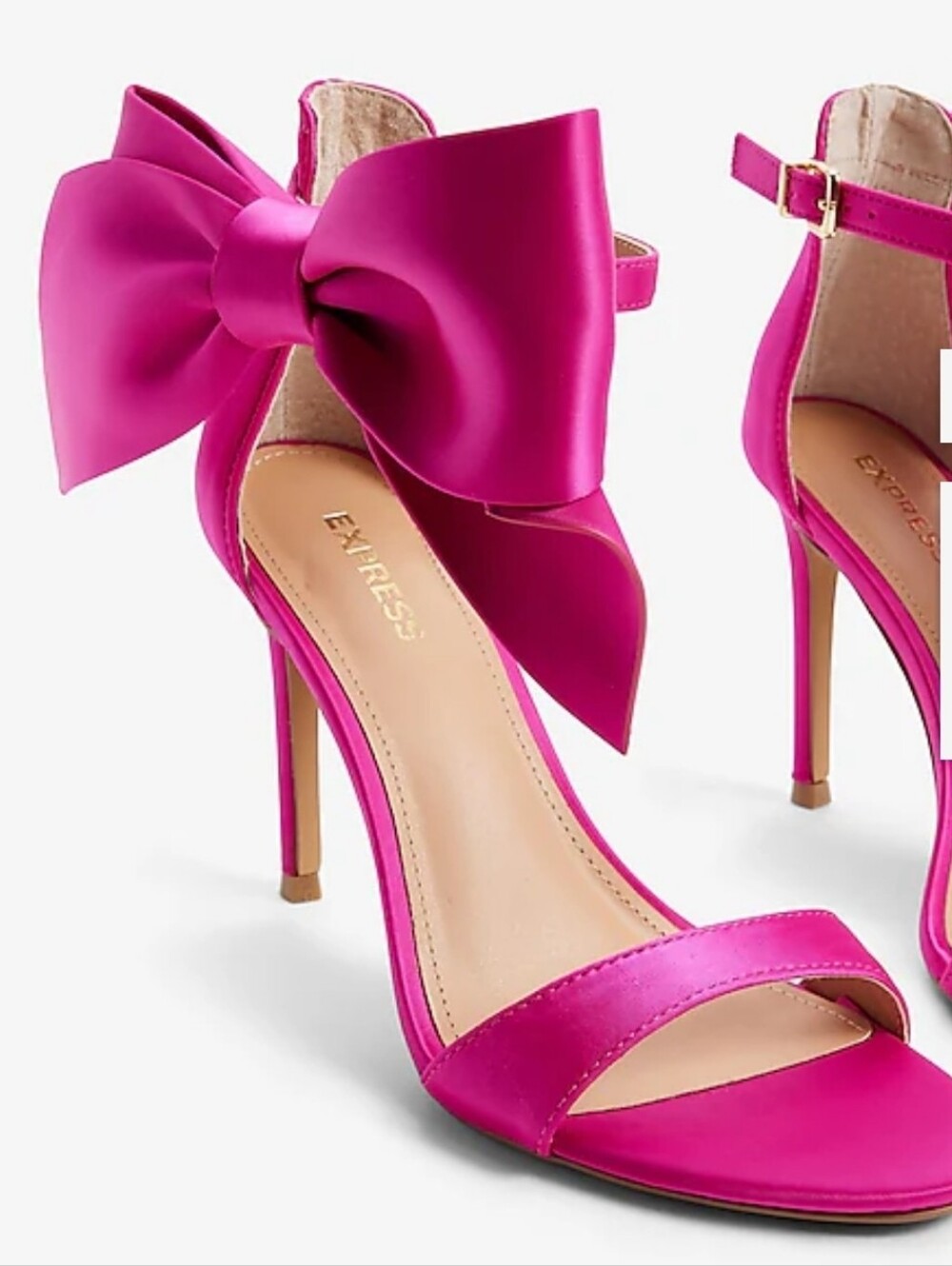 Express Hot Pink Satin Oversized Ankle Bow Heeled Sandals